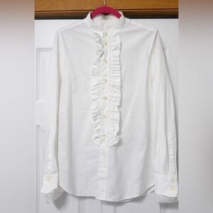 Saint Laurent White Ruffle-Front Button-Up Shirt